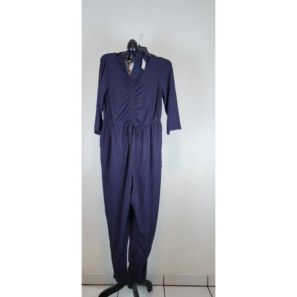 Lane Bryant Pants - Lane Bryant Navy Blue 3/4 Sleeve Crew Neck Drawstring Waist Jumpsuit 14/16
